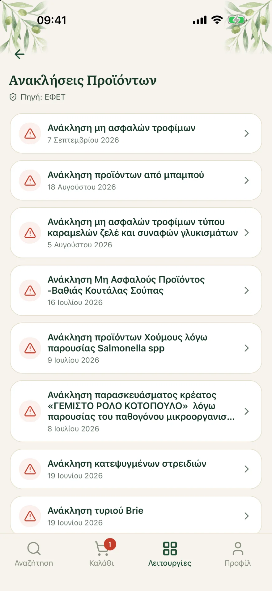 Η λίστα ανακλήσεων προϊόντων του ΕΦΕΤ μέσα στην εφαρμογή
